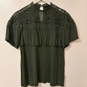 Olive Lace Ruffle Blouse